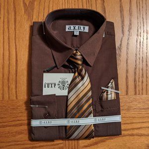 Big Boys' Dress Shirt with Tie and Pocket Square